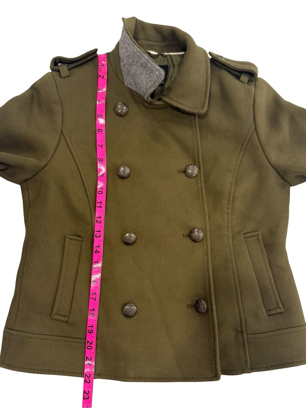 Banana Republic Petite Small Olive Green Double-Breasted Military Peacoat Jacket - Picture 8 of 10